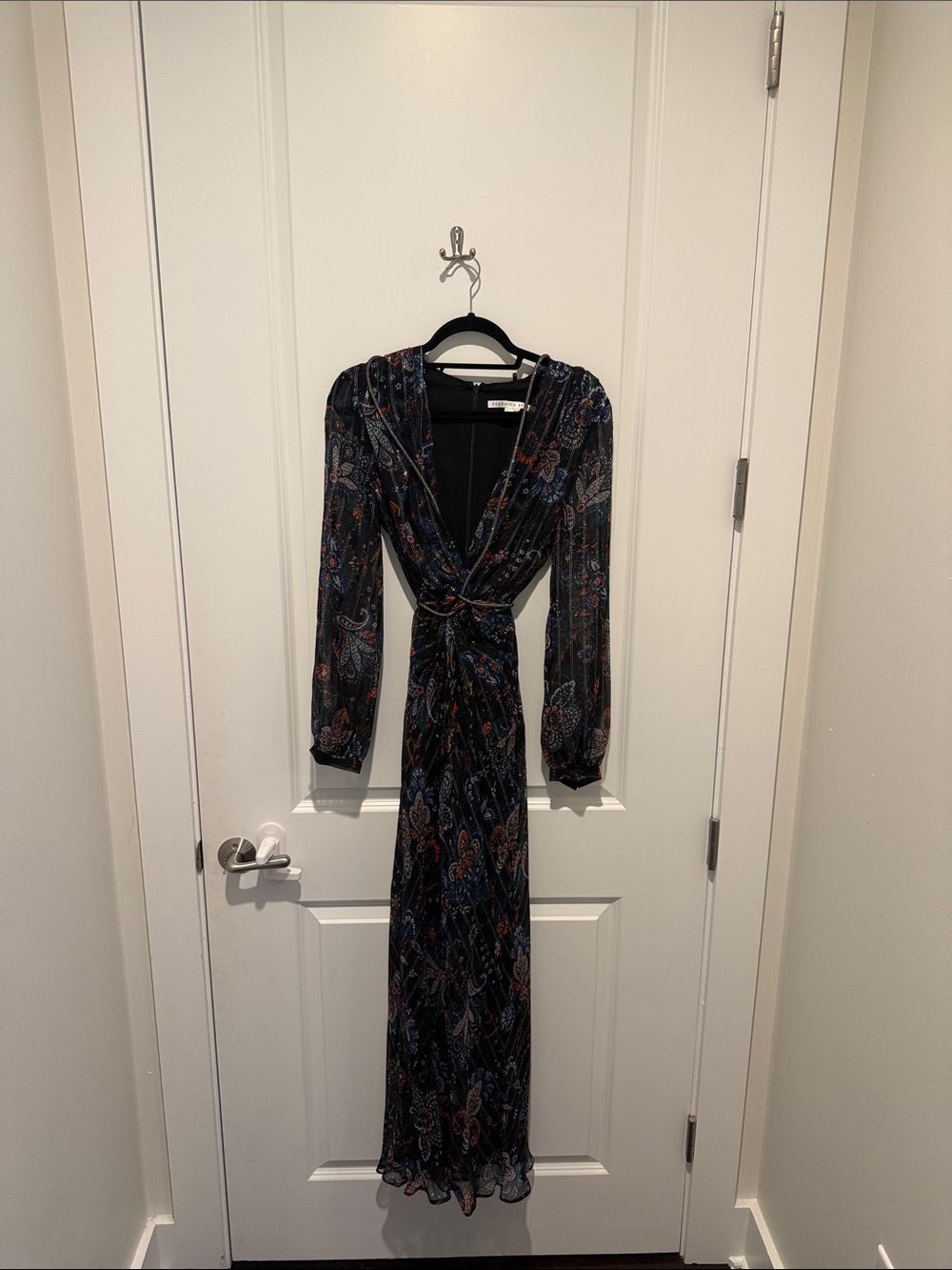 Veronica Beard Black Kaira Metallic Silk Twist-Front Maxi Dress - Picture 3 of 9